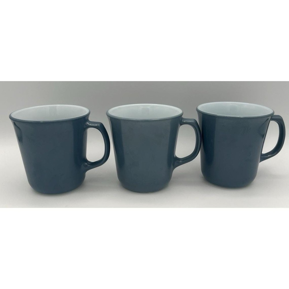 3 Pyrex Slate Blue Milk Glass D Handle 8 Oz Mugs Retro Vintage USA Corning